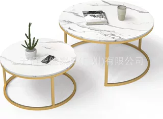 现代简约白石纹圆几咖啡桌茶几边几居家办公可用厂家定制直销