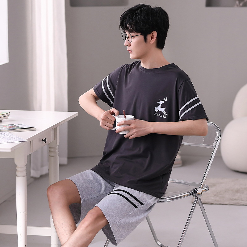 Pijamas pantalones cortos de manga corta de algodón de verano para hombres ropa para el hogar ropa exterior delgada de verano para hombres más traje de tamaño