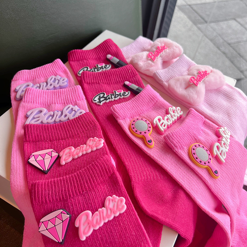 Pink Heart-Shaped Cute Barbie-Style Mid-Calf Socks, Korean Sweet and Spicy Girl Style Autumn and Winter Long Socks, Sweet and Versatile Home Socks Pink Heart-Shaped Cute Barbie-Style Mid-Calf Socks, Korean Sweet and Spicy Girl Style Autumn and Winter Long Socks, Sweet and Versatile Home Socks