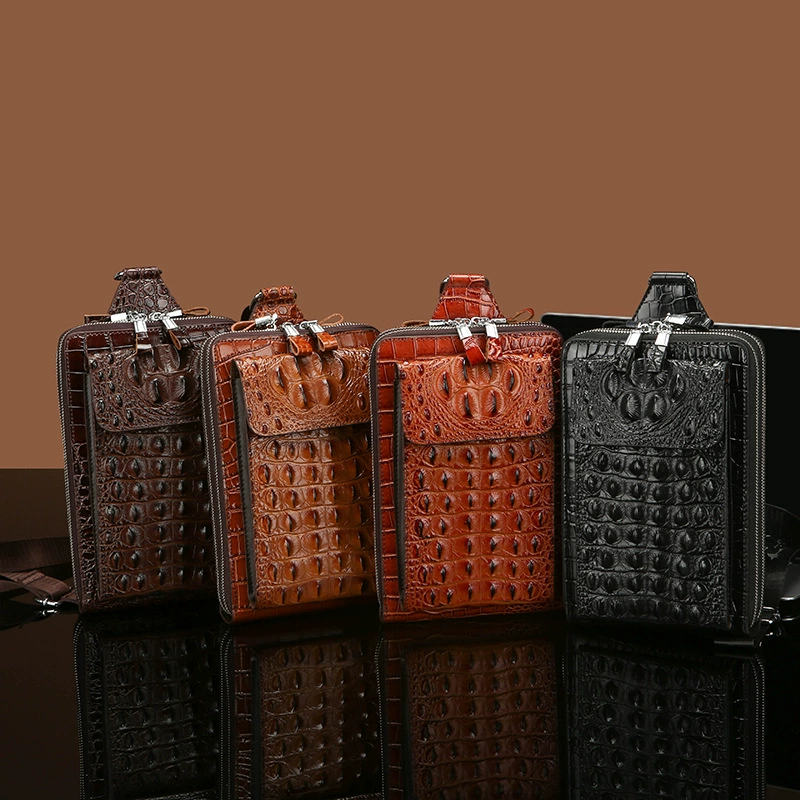Retro fashionable chest bag, one-shoulder bag, universal capacious card holder, shoulder bag, crocodile print