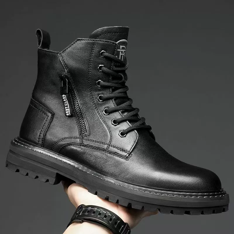 ботинки мужские осенне-зимние бархатные теплые 2025 новые мужские ботинки мужская обувь из натуральной кожи модные мужские ботинки средней высоты