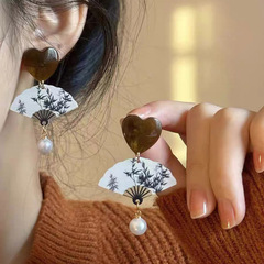 Modern Chinese Style Water Droplet Print Silver Needle Earrings for Women, Retro High-End and Unique Design, Literary and Elegant Earrings