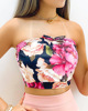 Two piece set of printed bra and pink trouser skirt