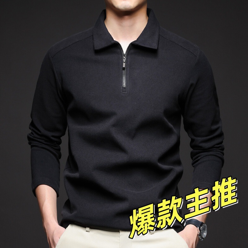 长袖Polo衫男t恤翻领半拉链热力绒保暖上衣新款百搭宽松男士t恤|undefined