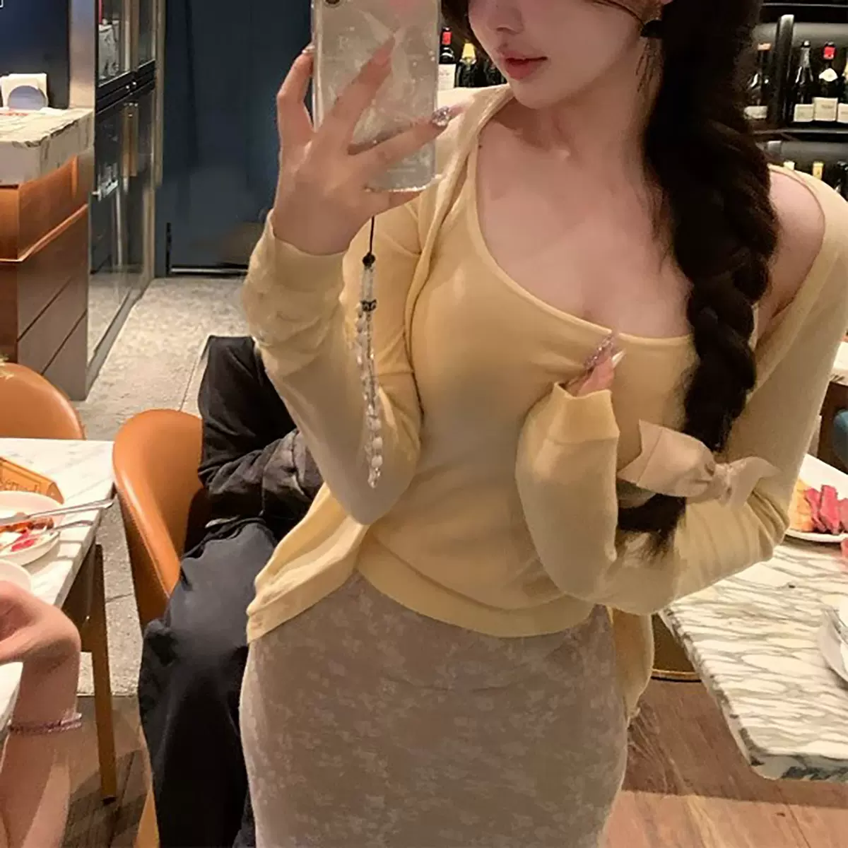 基础两件套 修身针织开衫吊带/碎花半身长裙包臀裙中长款百搭半裙