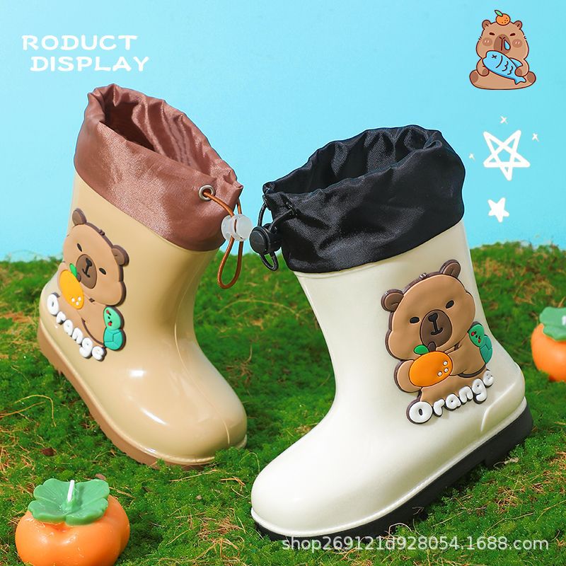 Baby Rain Boots for Kidsren Kindergarten Boys Wear-Resistant Female Primary School Students Non-Slip Waterproof Cute Thickeneded Rain Boots Kapibara