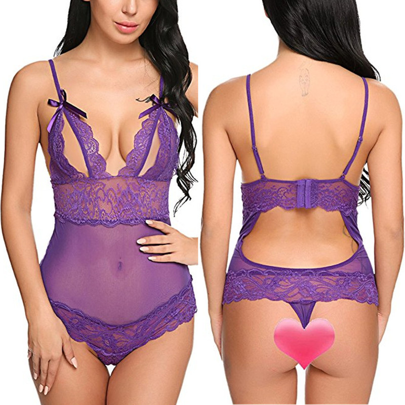 European and American Foreign Trade New Women's Lace Mesh Stitching Sexy Underwear Strap Backless Fun Shaping Jumpsuit