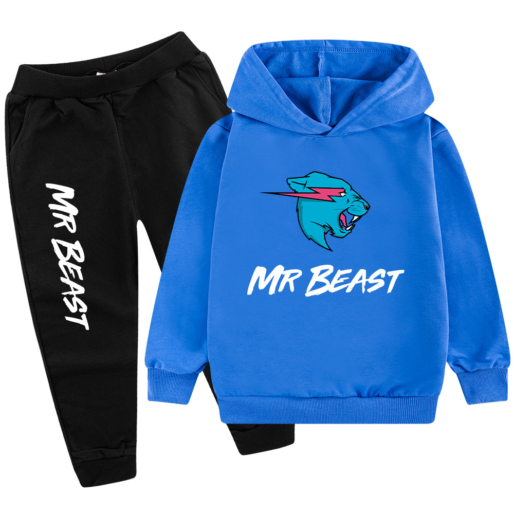 Testa di lupo MR BEAST Cartoon stampato set per ragazzi e bambini felpa con cappuccio maglione + pantaloni PB437_voghion.com