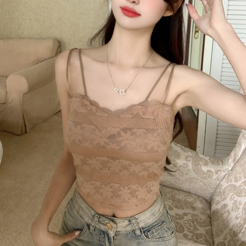 Summer Thin Lace Beautiful Back Camisole Vest New Style with Chest Pad Ice Silk Inner Wearing Outer Wearing Base Wrapped Chest Tube Top