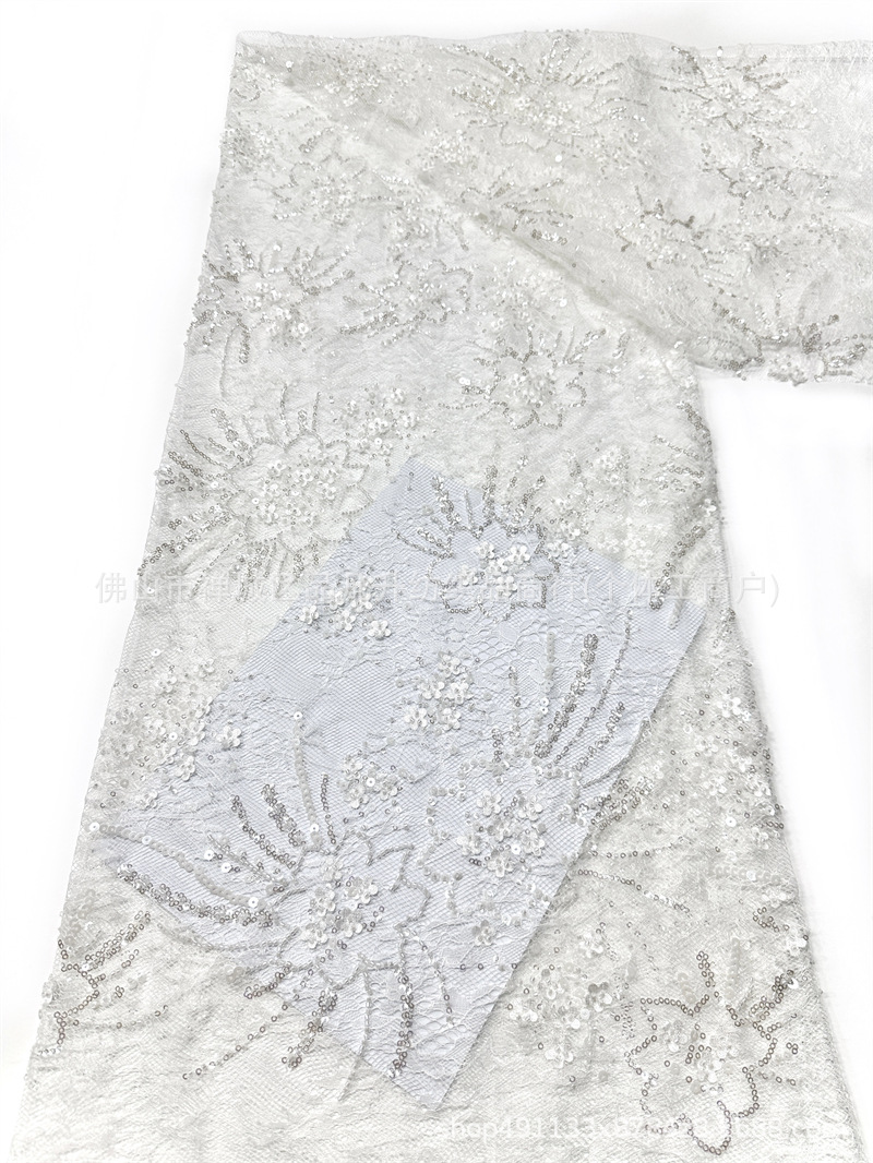 Fuegos artificiales blancos pesados clavos de cuentas sequin tejido de encaje bordado vestido de boda turbanos damas de honor tela de vestido