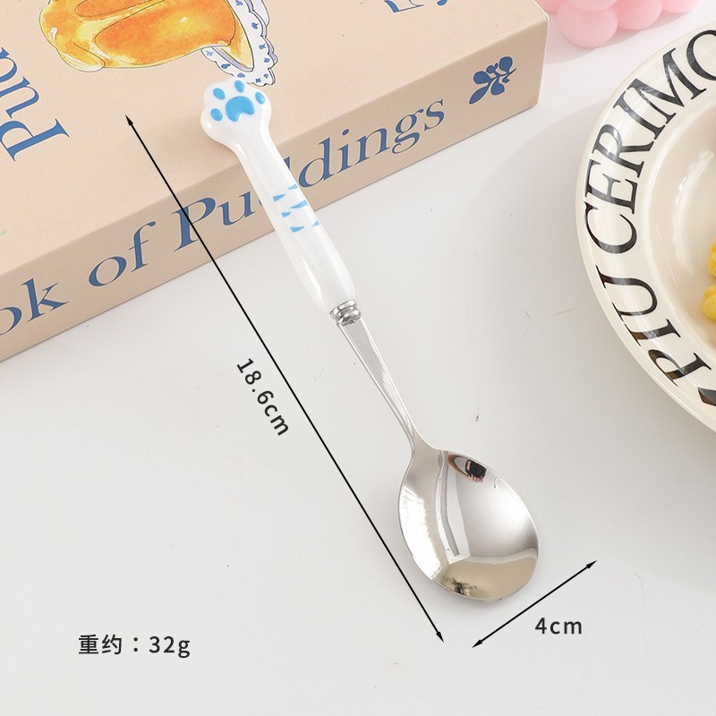 316不锈钢儿童餐具 创意卡通可爱家用儿童猫爪吃饭勺叉套装|undefined