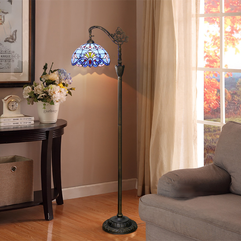 Ouyu Tiffany Bohemian Style 30cm Blue Baroque Floor Lamp Indoor Lighting Soft Arch Gooseneck