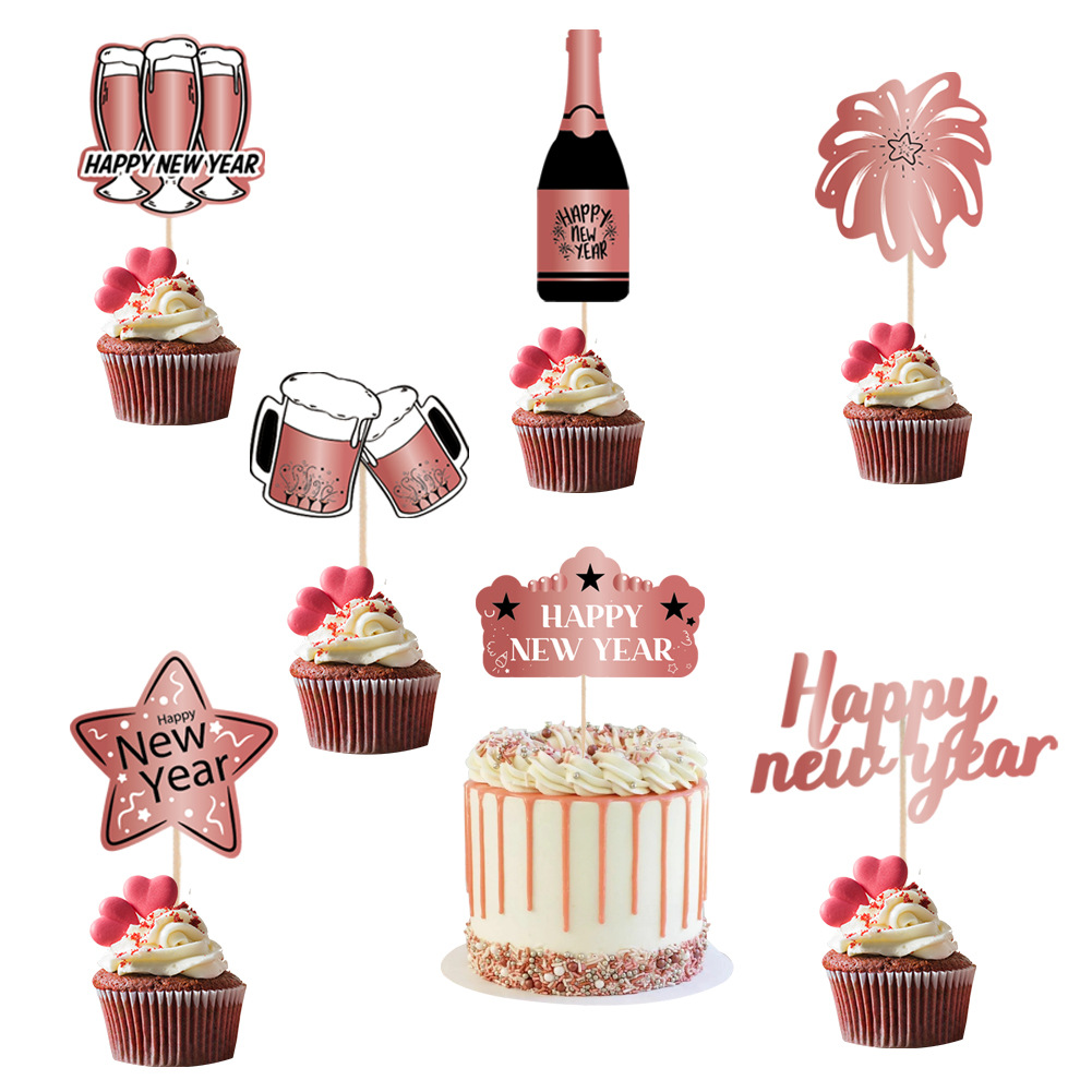 Inserción de tarjeta de año nuevo papel de giling Año nuevo botella de vino pastel bandera inserción al por mayor colgante de Navidad Inserción de tarjeta de pastel de Año Nuevo
