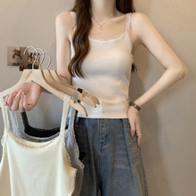 外贸棉质蕾丝边背心吊带女夏季韩版修身短款甜美无袖上衣