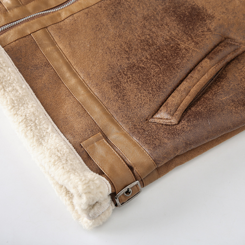 boy Men's Turn-Down Collar Lamb Wool Plus Size Cross-Border Thickened Warm Motorcycle Jacket Retro European And American_voghion.com