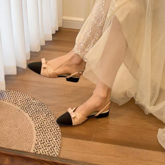 in stock ~ dragon heart with small fragrant wind thick heel baotou with sandals women's summer beautiful flat heel empty shoes