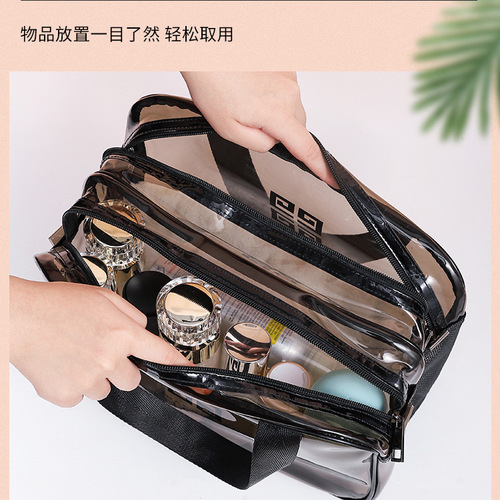 Travel wet and dry separation transparent waterproof cosmetic bag Double-layer large capacity portable PVC mesh storage bag toiletry bag
