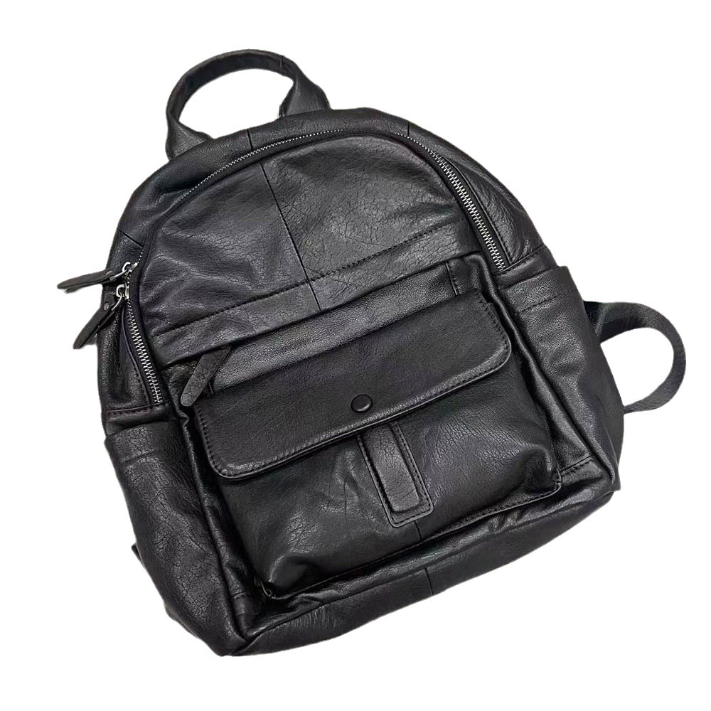 Leather Backpack Women's Black Top Layer Cowhide Women's Backpack Versatile Soft Leather Women's Bag_voghion.com