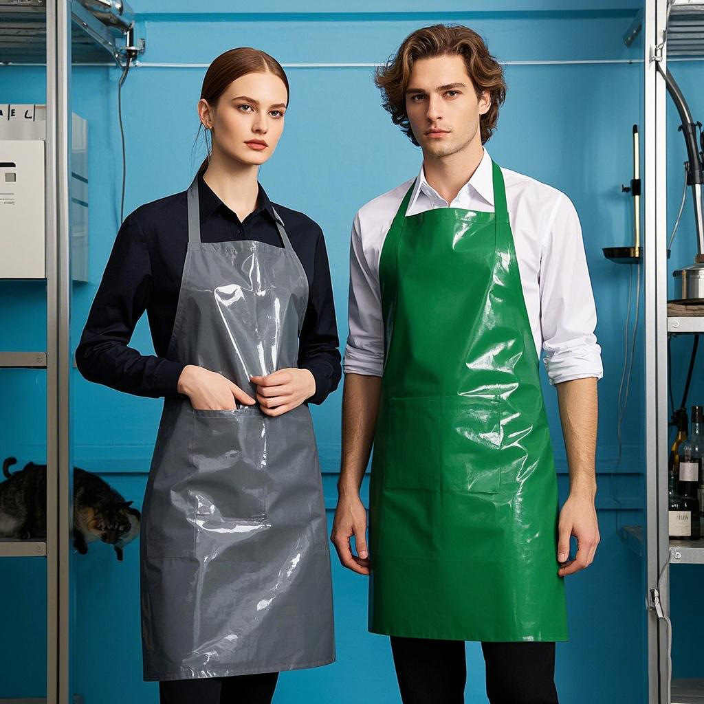 TPU 방수 오일 저항성 산 및 알칼리 저항성 앞치마 내마모성 도살 수생 매통 닭 죽이는 부드러운 피부 얇은 흰색과 파란색