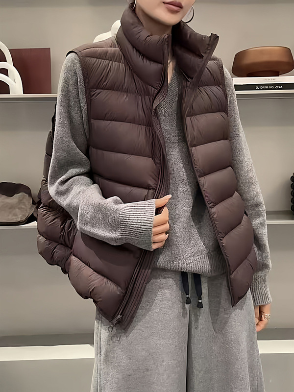 爆款90白鸭绒羽绒马甲女外穿2025秋冬时尚立领排骨背心小个子轻薄|undefined