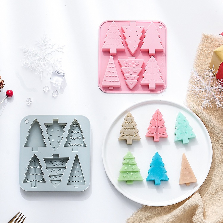 In Stock: 6-Piece Set of Different Christmas Tree-Shaped Silicone Cake Molds, Chocolate Handmade Soap Molds, Resin Silicone Molds