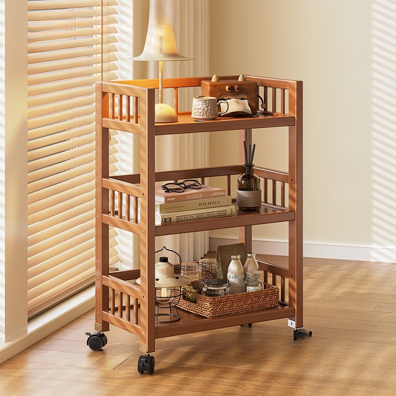 Estante de almacenamiento móvil multicapa de estante de almacenamiento para carro de salón doméstico de madera no sólida fácil de aterrizar estante de almacenamiento