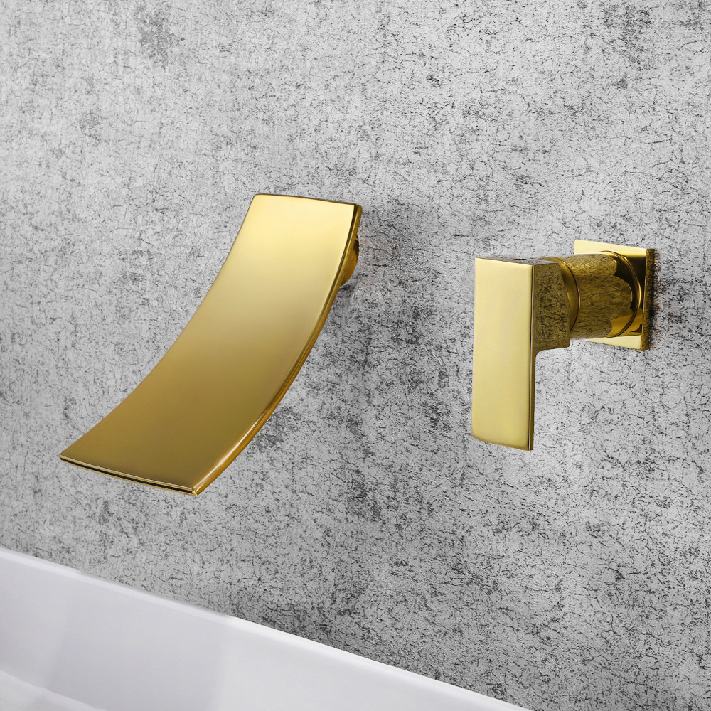 Cross-border brass washbasin faucet waterfall water outlet single, cold and hot mixed water is concealed in the wall-mounted bathroom countertop basin undefined