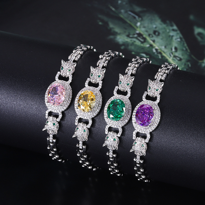 Nueva joyería Zhuang Shengsheng, diamante retro europeo y americano con alto contenido de carbono, flor de hielo, corte de leopardo, pulsera retro, joyería, piedra principal femenina 8*10