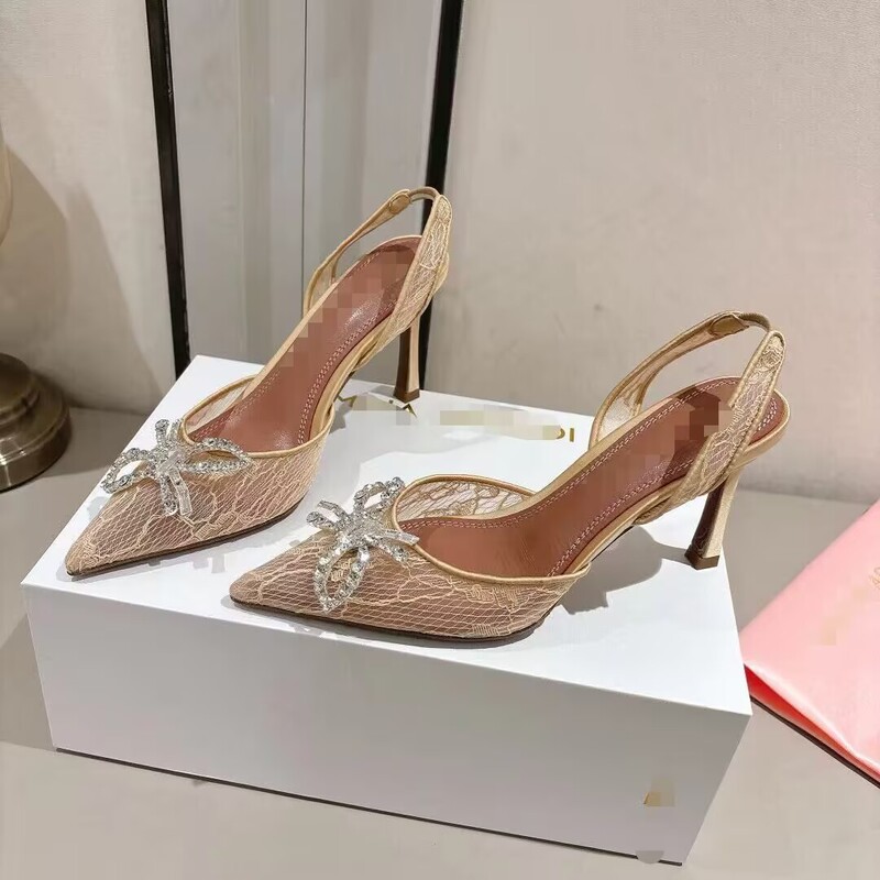 Summer Sandals New Style Lace High Heels Compass Rhinestone Pointed Toe Single Strap Women's Shoes High Heels Sandals