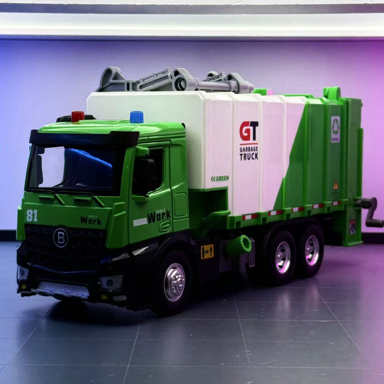 Jiadu Car Model 1:24 Comprimido Bombeo de basura Vehículo de ingeniería Modelo de aleación Adornos Sonido y luz inercia Juguetes para niños