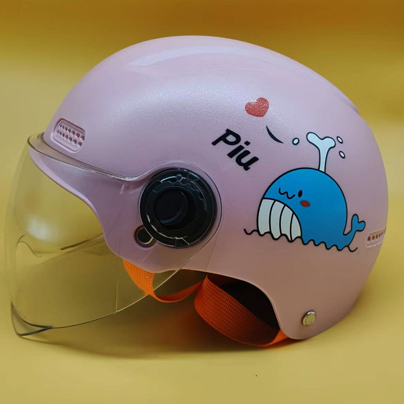 3C Certified Children's, Motuoche Motosiklet kaskı (dəbilqə) - frosted-pink-little-whale-short-transparent-lens