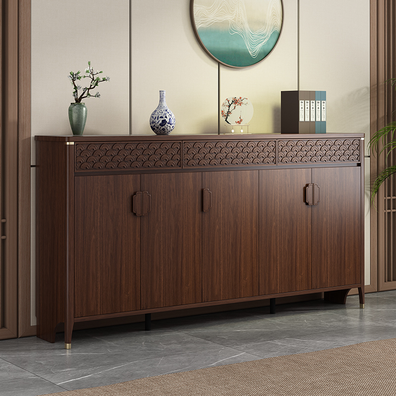 New Chinese-Style Retro Solid Wood Shoe Cabinet for Entryway, Integrated Wall-Mounted Storage for Home Entrance