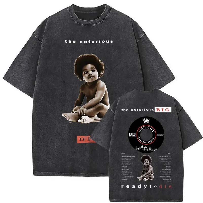 Washed Vintage Notorious Big Deal Casual Music Album Graphic T-Shirt for Men and Women Hip Hop Style