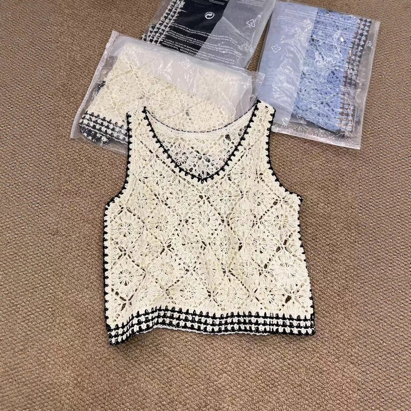 Unique Design Diamond Hollow Crochet Camisole for Women, New Pure Desire Niche V-Neck Knitted Cover-Up Top
