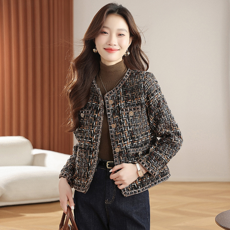 Áo khoác ngắn nữ phong cách Pháp cổ điển chất liệu tweed cao cấp — màu nâu chi tiết 2