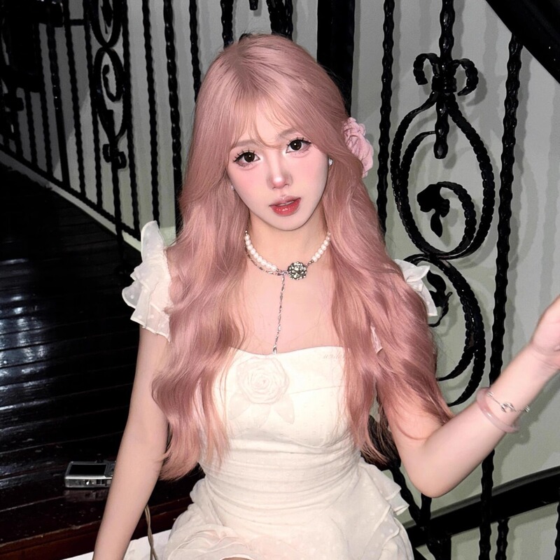Pink Wig Women's Long Hair Natural Simulation Full Head Cover Lolita Long Curly Hair Big Wave Fashion Sweet Wig Cover
