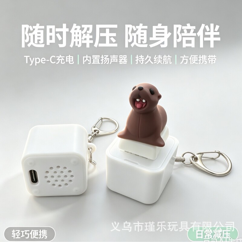 Cross-border seal voice-activated light-up sound button rechargeable stress-relief gadget keychain bag pendant decoration