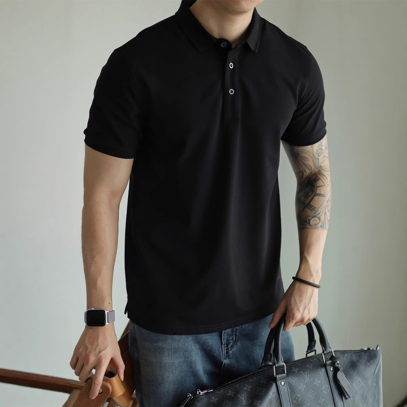 2025 Classy 5A Antibacterial Fabric Ice-Feel 50-Count Pique Polo Short-Sleeved T-Shirt Men's Lapel Casual Business