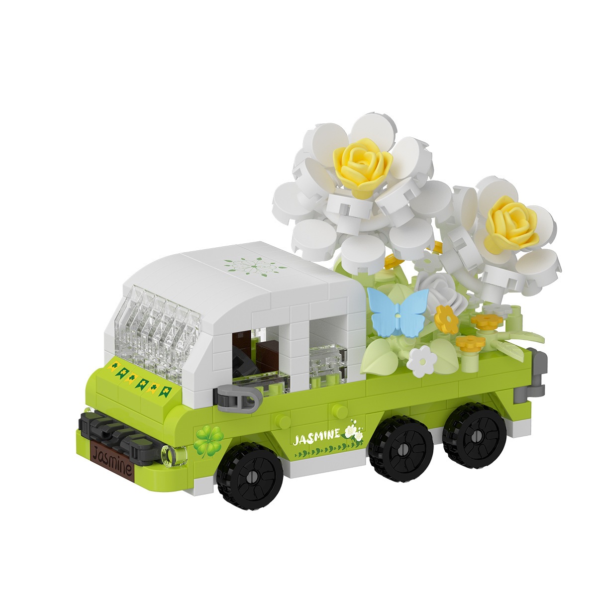 Bloques de construcción compatibles con la vista de la calle flores en maceta coches DIY adornos hechos a mano juguetes de puzzle para niños regalos 1 de junio