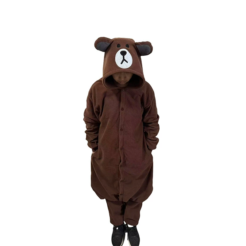 Домашние пижамы из флиса с рисунком коричневого медведя, парный комплект для Хэллоуина, для дома, трансграничная доставка.