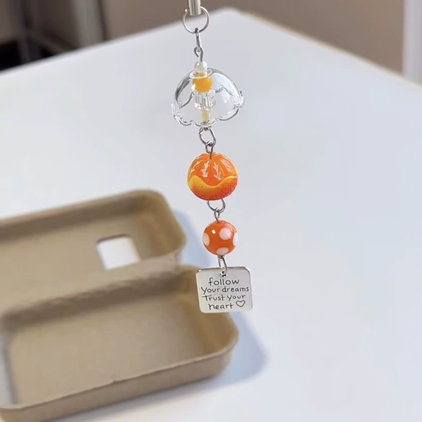Orange wind chime mobile phone chain