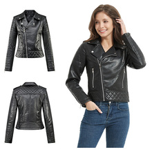 跨境女装PU皮衣批发短款修身外套欧美机车时尚翻领拉链通勤大码潮
