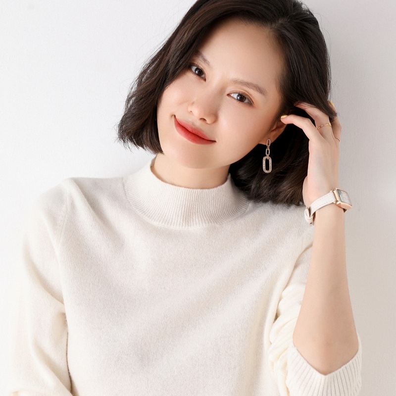Woolen sweater, short knitted set, high collar, oversize