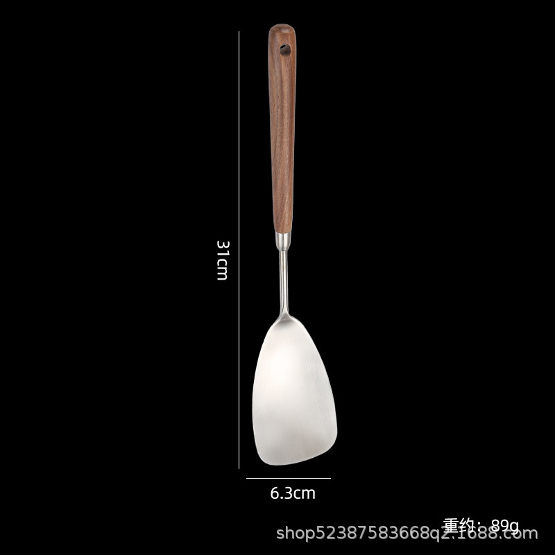 热销家用蘑菇铲 304不锈钢厨房锅铲 套装胡桃木不粘锅锅铲|undefined