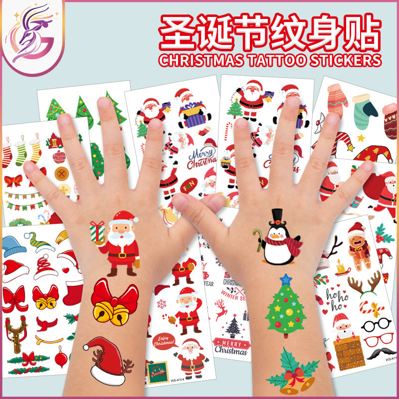 Christmas Tattoo stickers Tattoo Santa Claus gift box waterproof sweat party temporary disposable stickers Christmas Tattoo stickers Tattoo Santa Claus gift box waterproof sweat party temporary disposable stickers