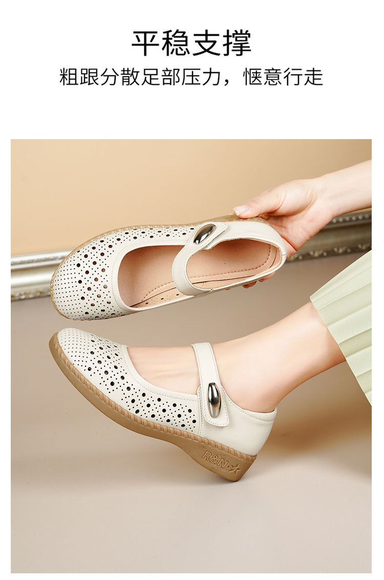 Sandal nữ da thật gót thấp quai chữ V đế mềm — Màu đen chi tiết 18