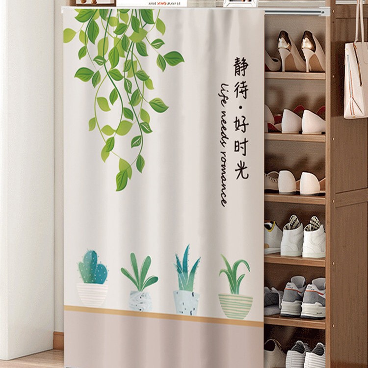 Shoe Cabinet Storage Cabinet Curtain, Cabinet Cloth Curtain, Dust-Proof, No-Drill Track-Style Curtain for Hiding Clutter