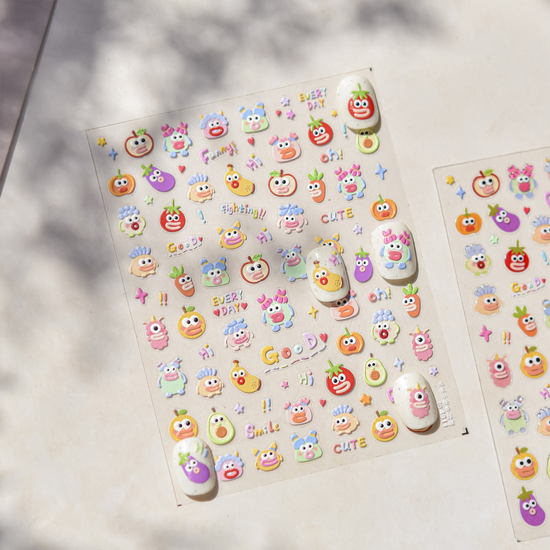 Nail Art Stickers New Fruit Little Monster 2025 Summer New Cute Clown Apple Pear Easiest for Match Nail Stickers