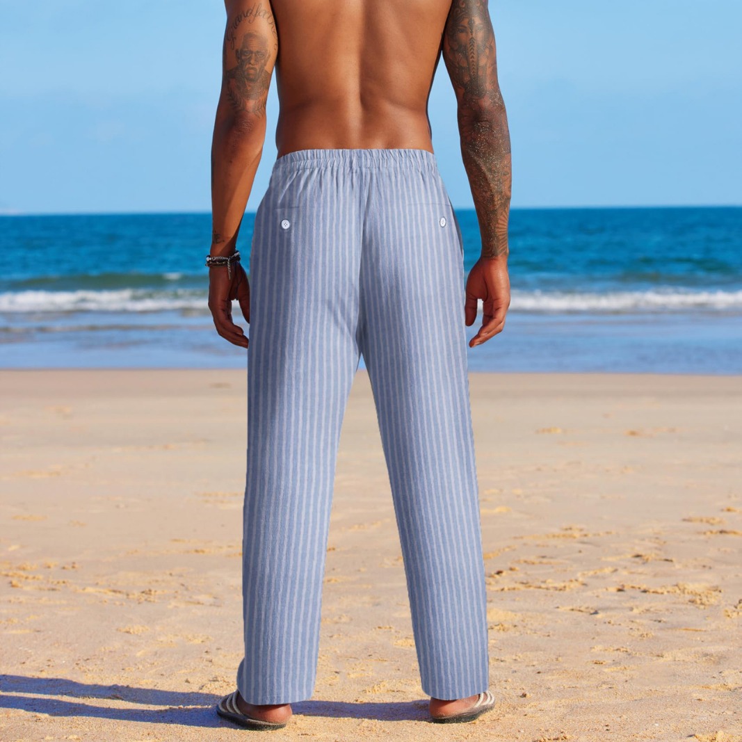 Export summer men's pajama pants cotton double gauze loose trousers thin plaid plus size home pants wholesale