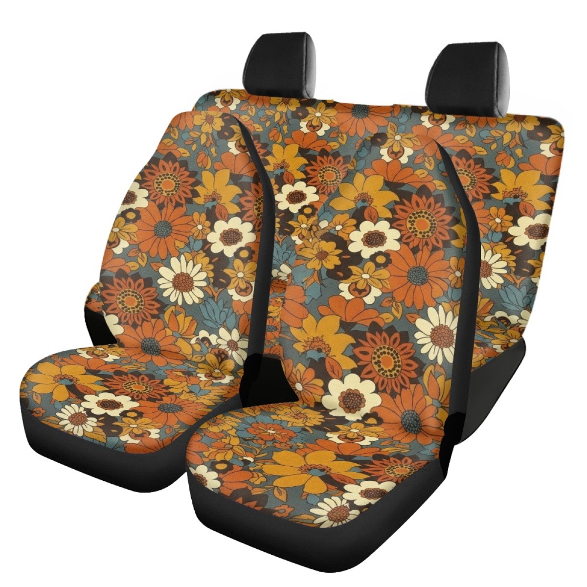 Amazon's best-selling car seat covers, featuring a retro print design for both front and rear seats, a 4-piece set, and a car interior decoration item